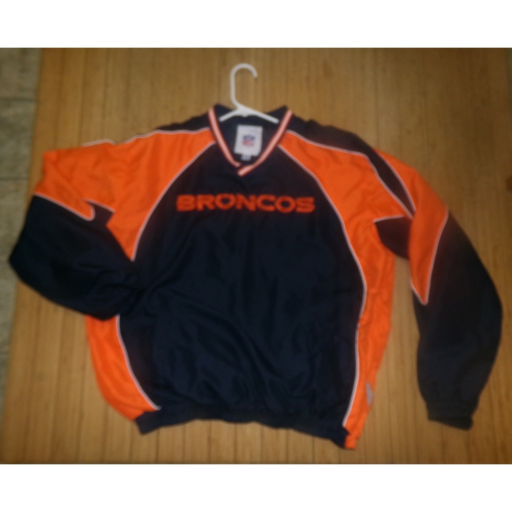 NFL Denver Broncos Windbreaker Pullover Jacket Navy Blue Orange Mens Large